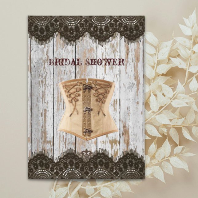 Convite Chá de noiva steampunk espartilho país ocidental (Western country corset steampunk bridal shower invitation)