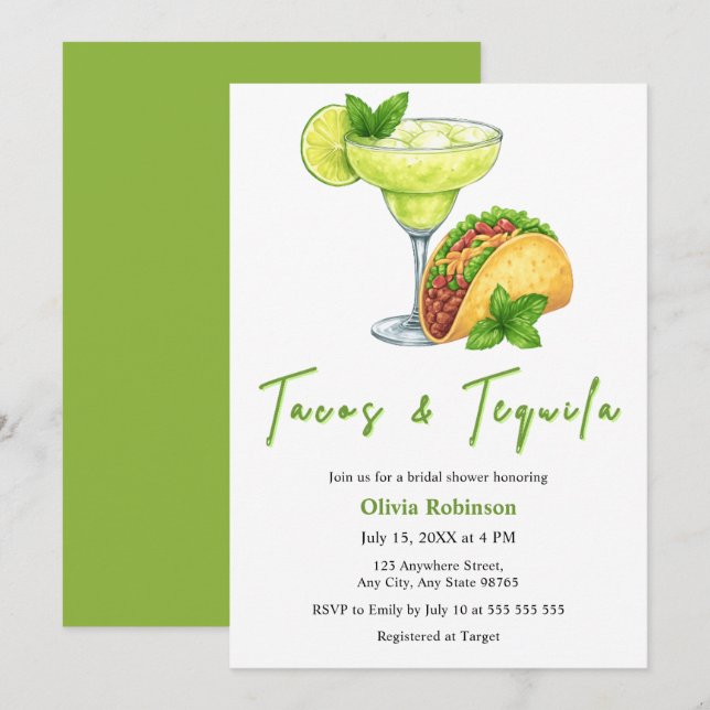 Convite Chá de Noiva Tacos e Tequila Margarita (Frente/Verso)