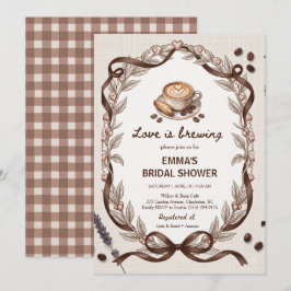 Convite Chá de Noiva Tema Café Gingham Amor Está Sendo Pre