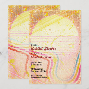 Convite Chá de Noiva Temático Amarelo Retro Vintage Anos 8