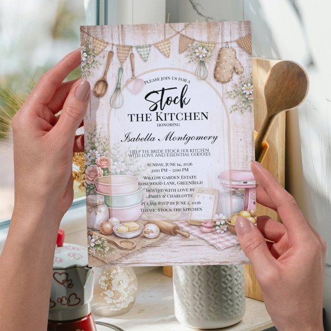 Convite Chá de Noiva Temático de Cozinha Rústica (Rustic Kitchen Themed Bridal Shower Invitations
)