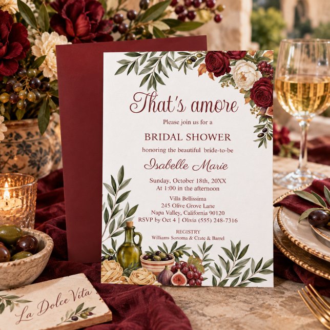 Convite Chá de Noiva That's Amore Outono (Elegant Watercolor Italian That's amore bridal shower Invitation)