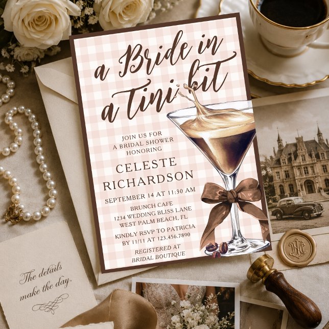 Convite Chá de Noiva Tini Bit Bow Espresso Martini (Criador carregado)