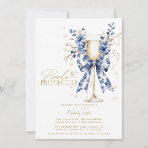 Convite Chá de Noiva Toile Bow Floral Pérolas & Prosecco