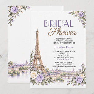 Convite Chá de Noiva Torre Eiffel de Lavanda Parisiense