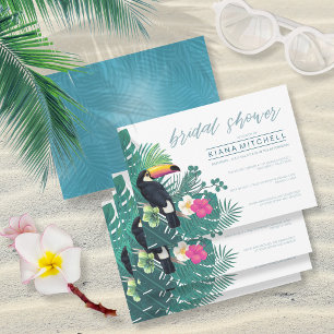Convite Chá de Noiva Tropical em Aquarela Teal ID577