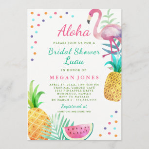 Convite Chá de Noiva Tropical Flamingo Abacaxi Luau