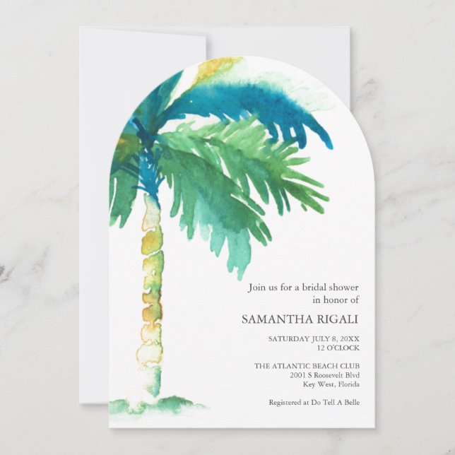 Convite Chá de Noiva Tropical Inspirado em Key West (Frente)
