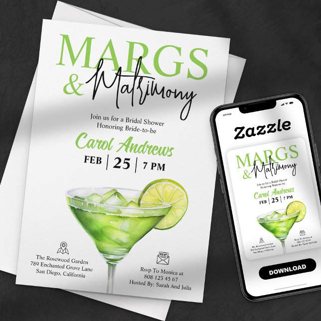 Convite Chá de Noiva Tropical Margs & Matrimony (Criador carregado)