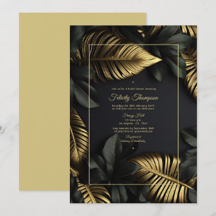 Convite Chá de Noiva Tropical Preto e Dourado