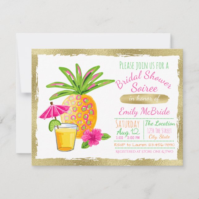 Convite Chá de Noiva Tropical Soiree (Frente)