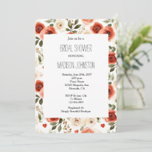 Convite Chá de Noiva Vermelho Creme Corações e Flores