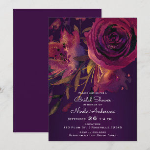 Convite Chá de Noiva Vinho Borgonha Floral Rosa Roxo