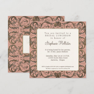 Convite Chá de Noiva Vintage Barroco Elegante Rosa Dourado