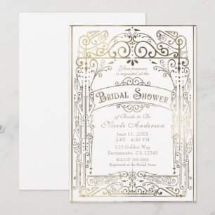 Convite Chá de Noiva Vintage Glamour Vitoriano Branco e Do