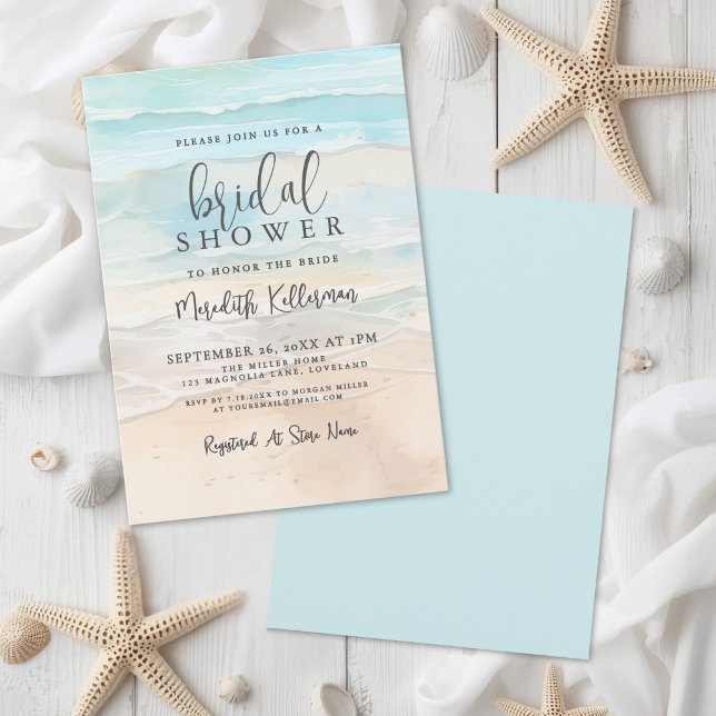 Convite Chá de Noiva Watercolor Beach (Watercolor Beach Bridal Shower Invitation)
