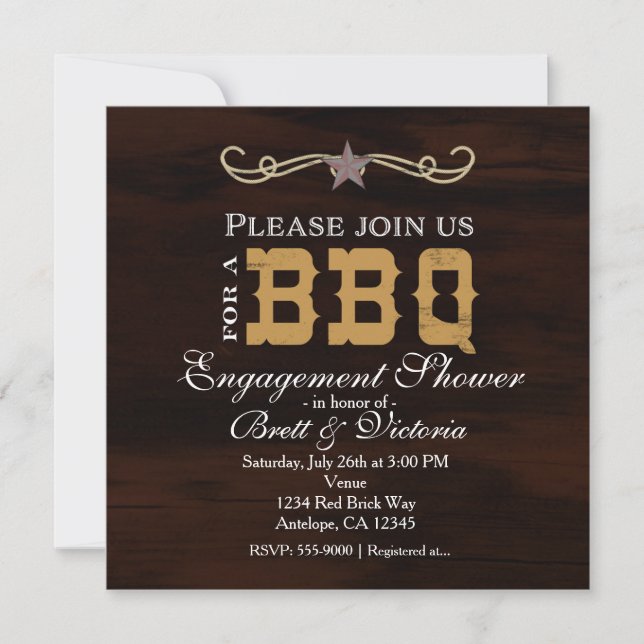 Convite Chá de Noivado de Madeira Ocidental BBQ Festa de C (Frente)