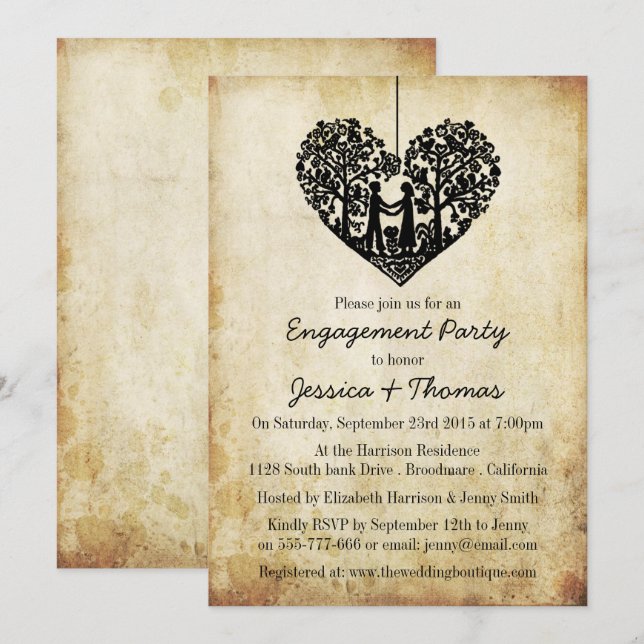 Convite Chá de Noivado de vinheta de árvore cardíaca trava (Frente/Verso)