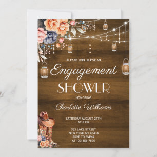 Convite Chá de Noivado Floral em Pote de Pedra de Madeira 