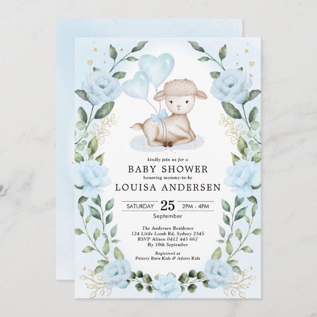 Convite Chá de ovelha azul-verde-verde-pequeno (Frente/Verso)