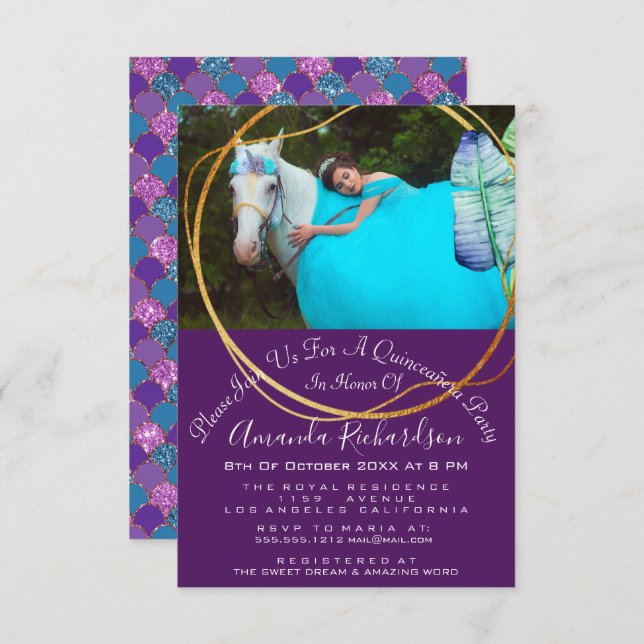 Convite Chá de panela 16ª Foto Quinceañera Mermaid (Frente/Verso)