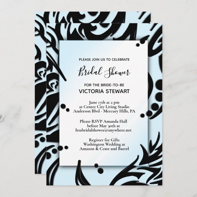 Convite Chá de panela abstrato preto e azul tribal (Frente/Verso)