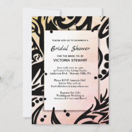 Convite Chá de panela abstrato preto e pêssego