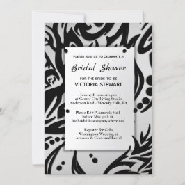 Convite Chá de panela abstrato preto e prata tribal