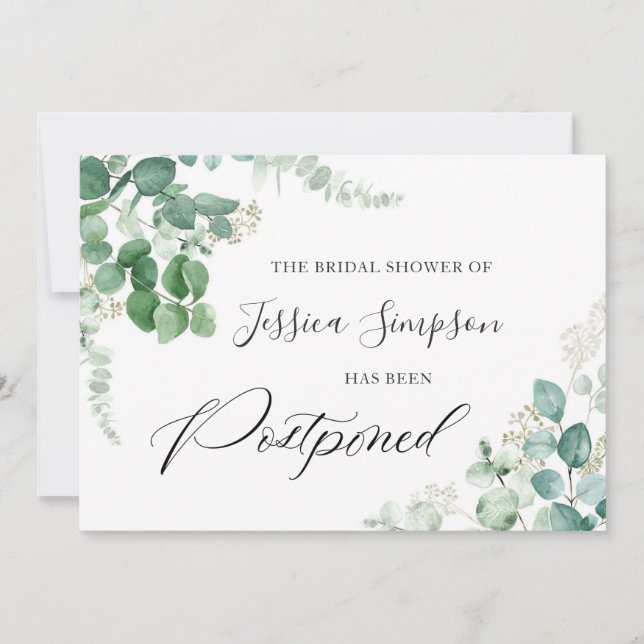 Convite Chá de panela adiado Altere a data Eucalyptus (Frente)