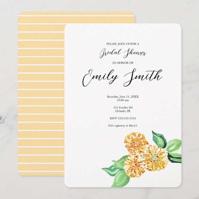 Convite Chá de panela amarelo da flor (Frente/Verso)