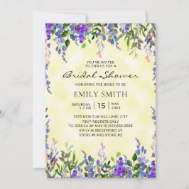 Convite Chá de panela Amarelo Floral Roxo Elegante