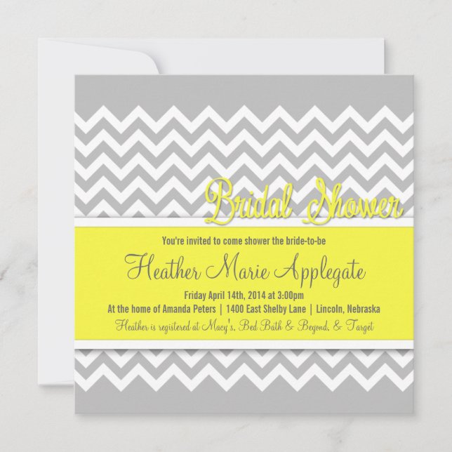 Convite Chá de panela amarelo moderno de Chevron (Frente)