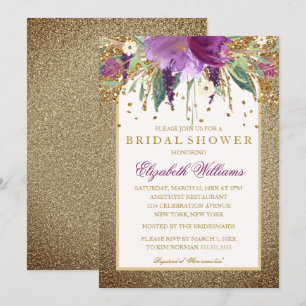 Convite Chá de panela Ametist Floral Dourado