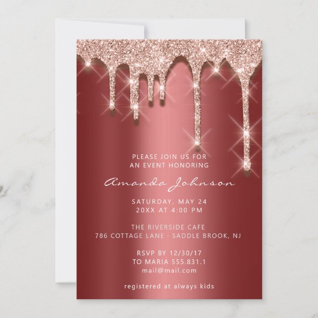 Convite Chá de panela Aniversário 16º Rosa 3D Borgonha (Frente)