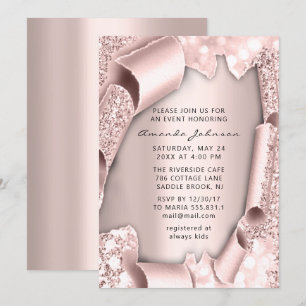 Convite Chá de panela Aniversário 16º Rosa 3D Glitter E