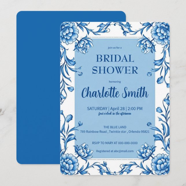 Convite Chá de panela antigo de Chinoiserie Simples Modern (Frente/Verso)