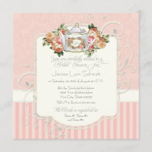 Convite Chá de panela antigo do buquê floral dos rosas d