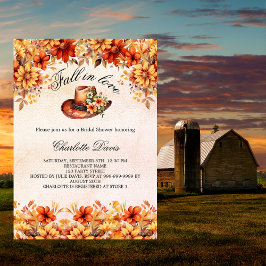 Convite Chá de panela apaixonado por vaqueira laranja flor