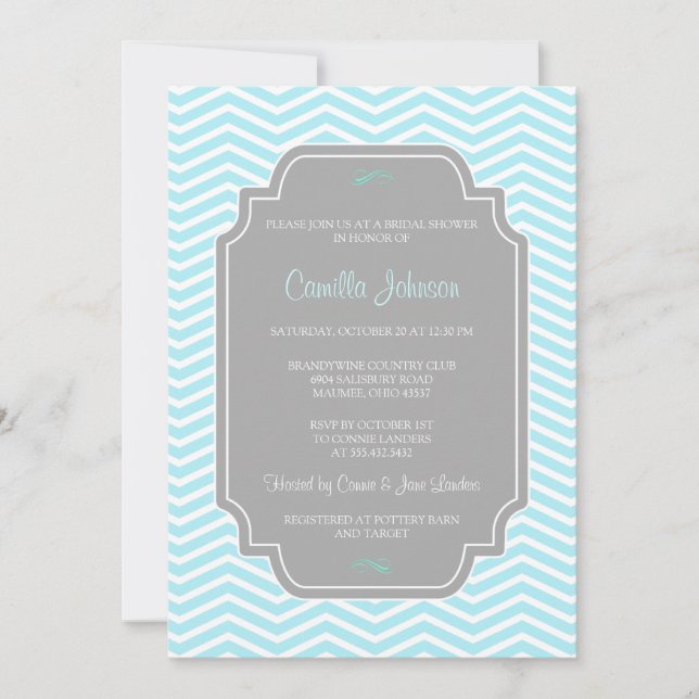 Convite Chá de panela Aqua Chevron Elegante Moderno (Frente)