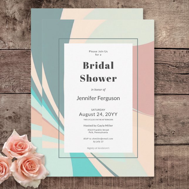 Convite Chá de panela Aqua Teal de Pêssego Retro Moderno (Modern Retro Groovy Peach Teal Aqua Bridal Shower Invitation)