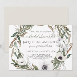 Convite Chá de panela Aquarela Anemone Olive Leaf Wreath