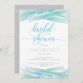 Convite Chá de panela, Aquarela, Azul, Prata