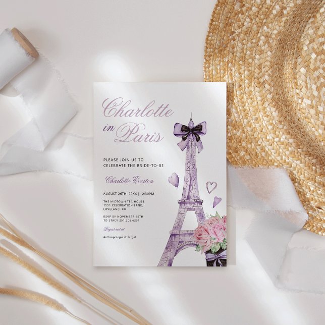 Convite Chá de panela Arco de torre Eiffel parisiense (French Parisian Eiffel Tower Bow She Said Oui Bridal Shower Invitation)