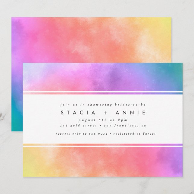 Convite Chá de panela Arco-Íris Colorido Moderno (Frente/Verso)