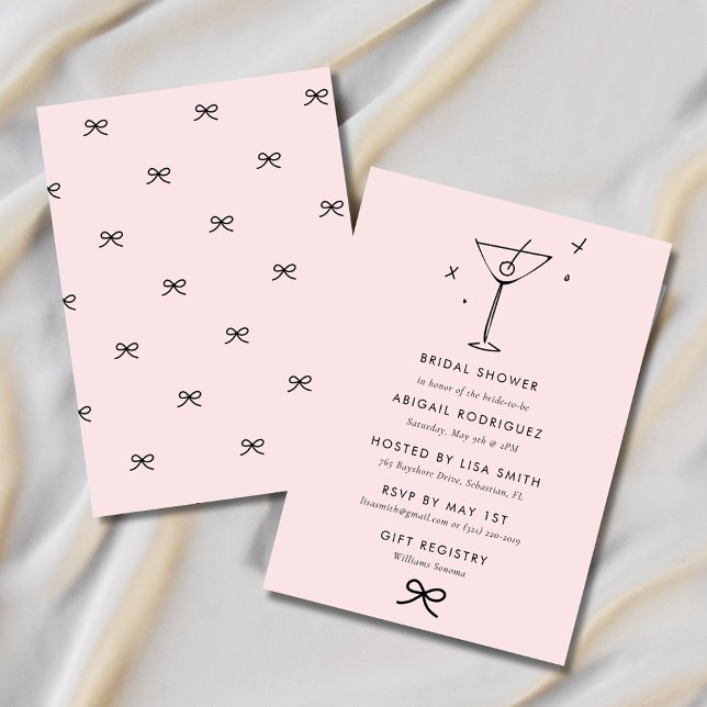 Convite Chá de panela Arco Martini Coquette (Martini Coquette Bow Bridal Shower Invitation
)