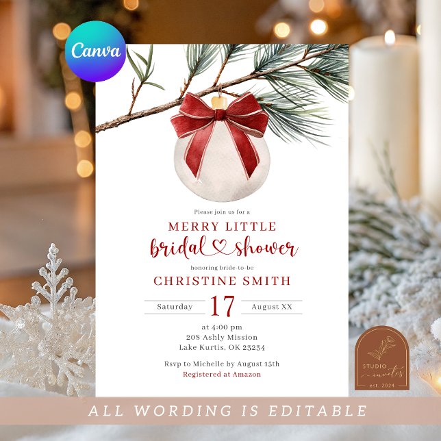 Convite Chá de panela Arco Vermelho Inverno Feliz de ornam (Criador carregado)