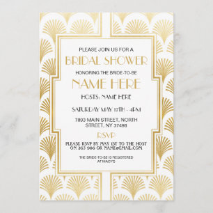 Convite Chá de panela Art Deco 1920, Partido Branco e Dour