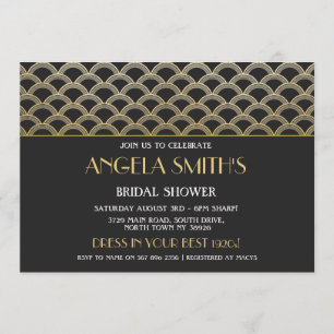 Convite chá de panela Art Deco Gatsby Dourado de 1920