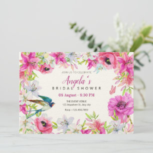 Convite Chá de panela artístico floral rosa