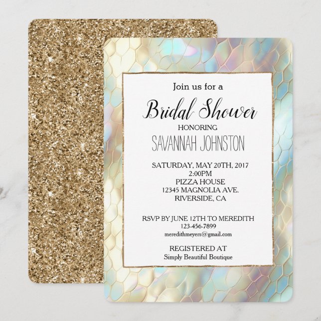 Convite Chá de panela Azul-Aqua-Pérola (Frente/Verso)